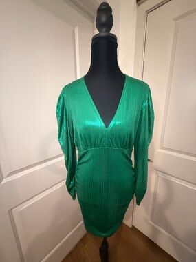 Green V-Neck Women's Dress